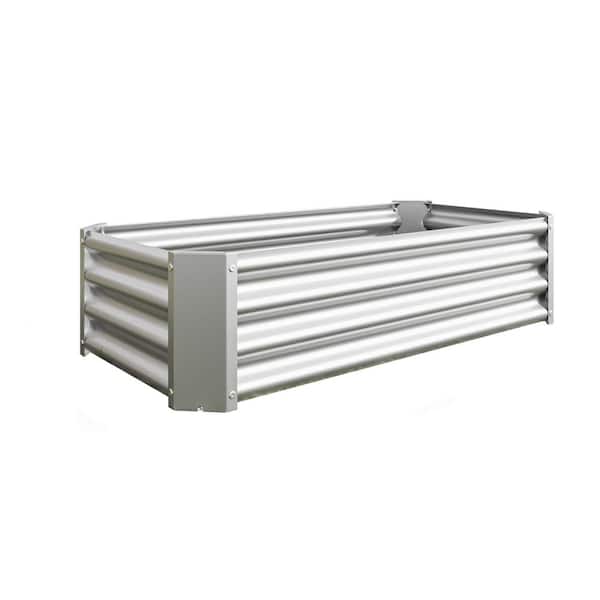 Unbranded 4x2x1ft Outdoor Metal Raised Garden Bed, Rectangle Raised Planter Box for Flowers Plants Vegetables Herb, Silver