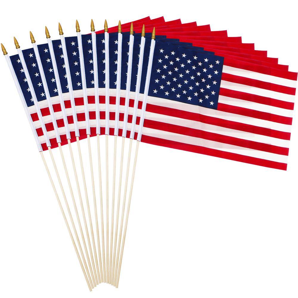 Patriotic 18'' x 12'' Polyester American Stick Flags with Wooden Poles