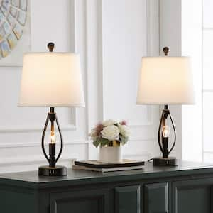 22 in. Black Farmhouse Table Lamp Set with USB Ports (Set of 2)