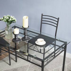 5 Pcs Dining Table Set, Home Dining Table and 4 Chairs Set with Tempered Glass Tabletop Padded Seat，43.3"X27.5"X30"