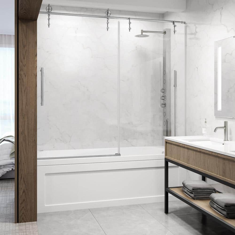 Hamilton 60" Chrome Frameless Sliding Tub Door with Clear Glass