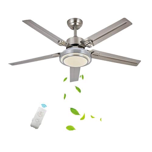 52 in. Integrated LED Indoor Modern Silver Quiet Energy Saving 5 Reversible Blades Ceiling Fan with Remote Ceiling Fans With Lights