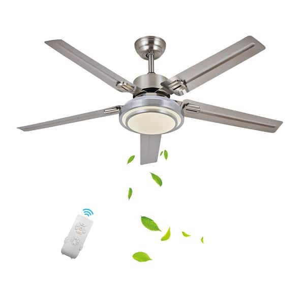 OUKANING 52 in. Integrated LED Indoor Modern Silver Quiet Energy Saving 5 Reversible Blades Ceiling Fan with Remote