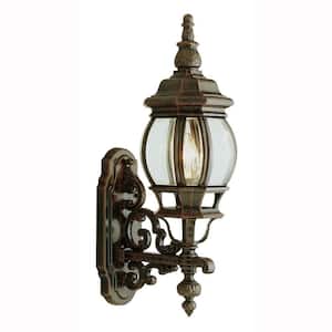 Francisco 19.5 in. 1-Light Rust Coach Outdoor Wall Light Fixture with Clear Glass