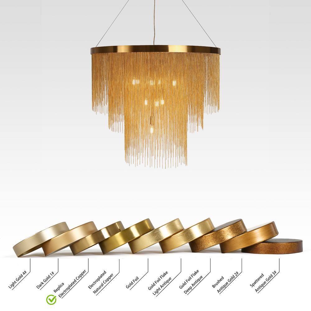 Gold 3-Tier Chain Tassel Drum Chandelier