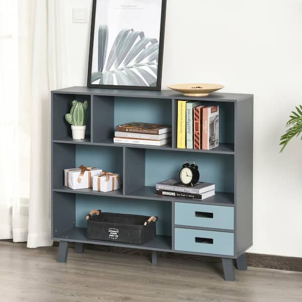 Tileon 3-Tier Kitchen Pantry, Open Shelves Cabinet Floor Standing Cube Storage Organizer with Drawers in Dark Blue