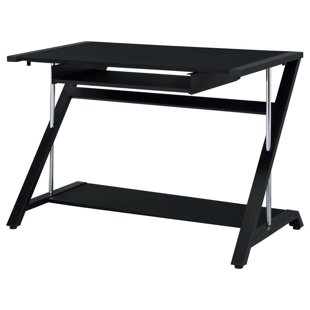 Black Wood Home Office Desk with Keyboard Tray and Shelf