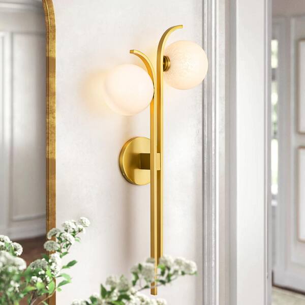 Rennnsan Theresa 10.5 in. W 2-Light Brushed Gold Dimmable Armed Wall Sconce
