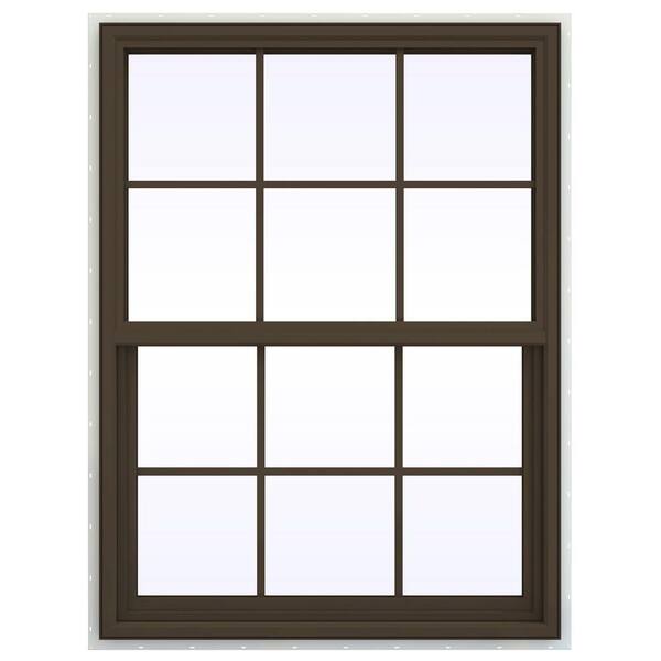 JELD-WEN 35.5 in. x 47.5 in. V-4500 Series Single Hung Vinyl Window with Grids - Brown