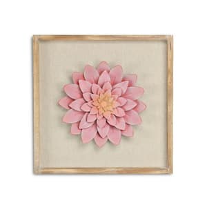 12.5 in. x 12.25 in. Pink, White Pink Off Flower Wood and Metal Wall Art 1-Piece