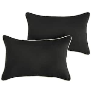Sunbrella Canvas Black with Ivory Rectangular Outdoor Corded Lumbar Pillows (2-Pack)