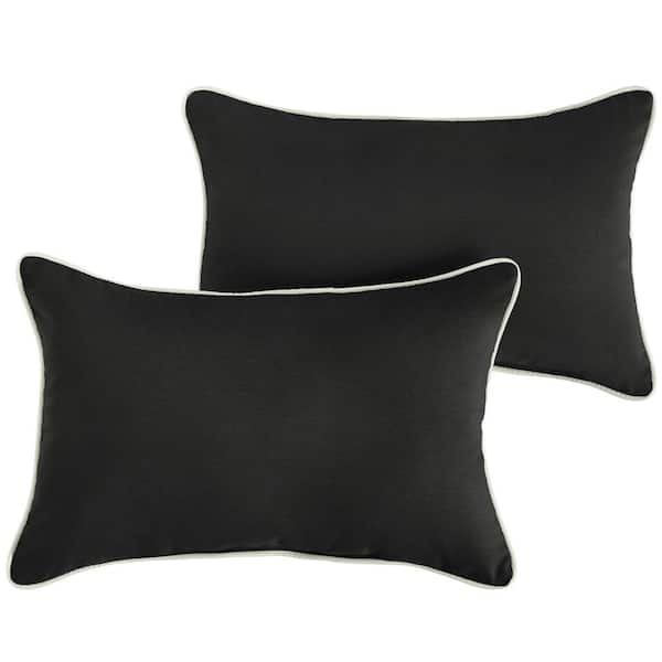 Sunbrella Canvas Black with Ivory Rectangular Outdoor Corded Lumbar Pillows 2 Pack