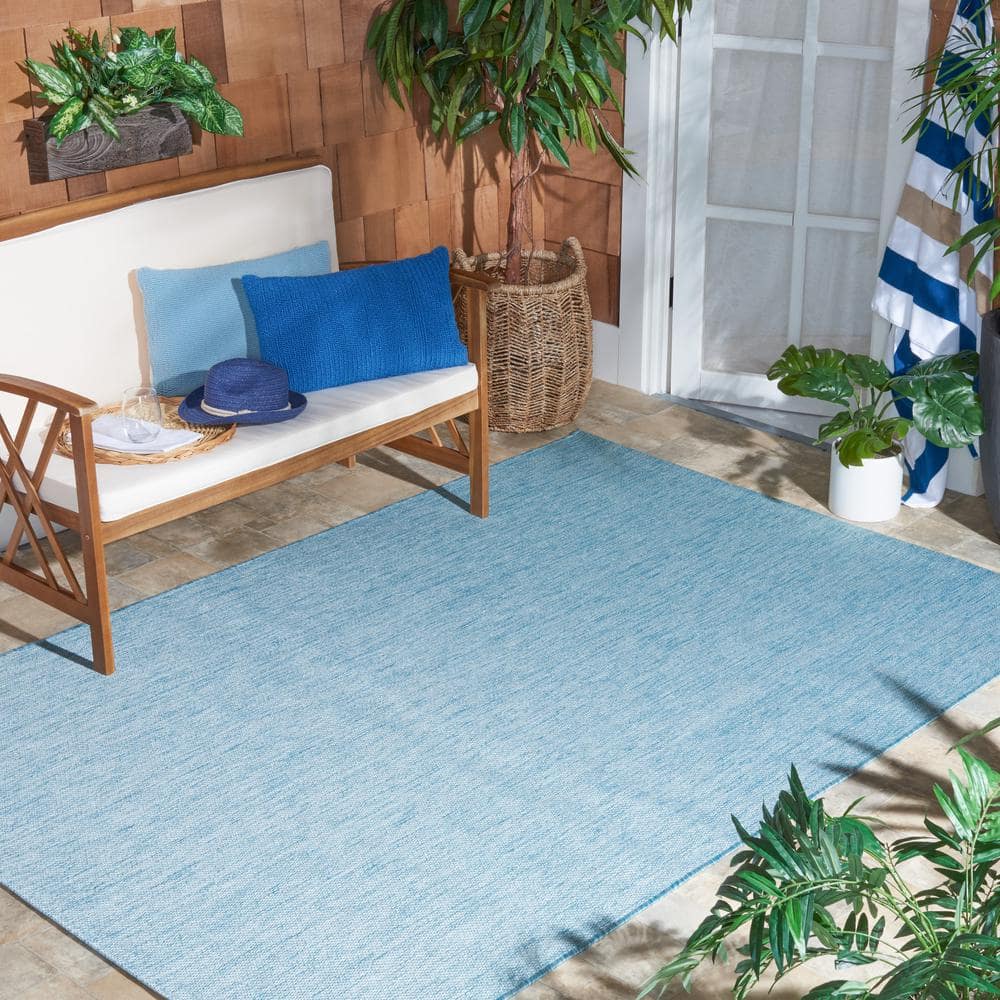 Aqua Blue Square Stain-Resistant Synthetic Area Rug