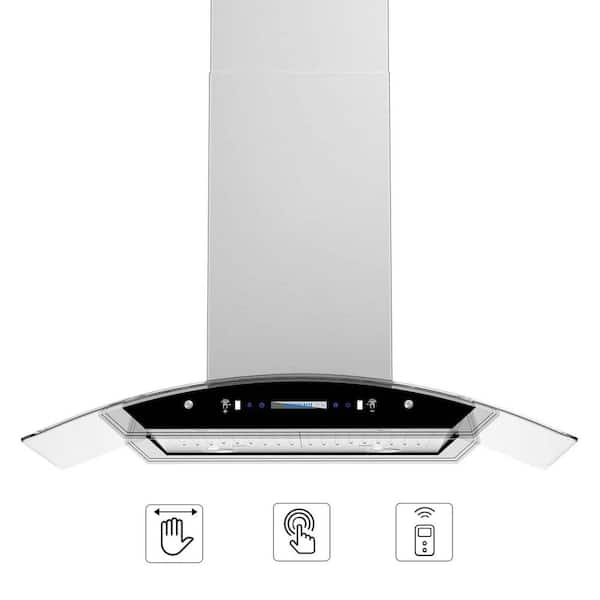 30 in. 900 CFM Ducted Island Range Hood in Stainless Steel with Tempered Glass, LED Lights and Gesture Control