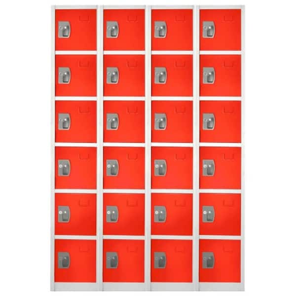 AdirOffice 629-Series 72 in. H 6-Tier Steel Key Lock Storage Locker Free Standing Cabinets for Home, School, Gym, Red (4-Pack)