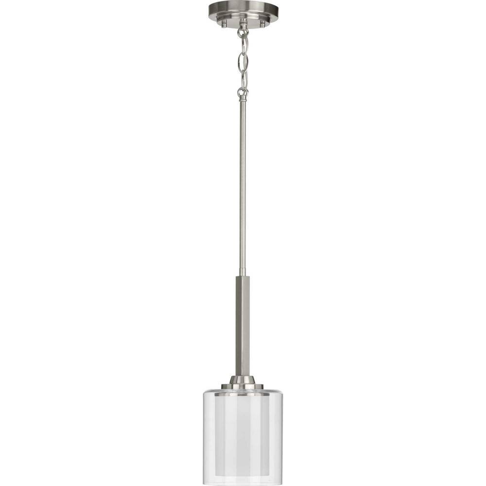 Brushed Nickel Mini Pendant with Etched Glass Shade