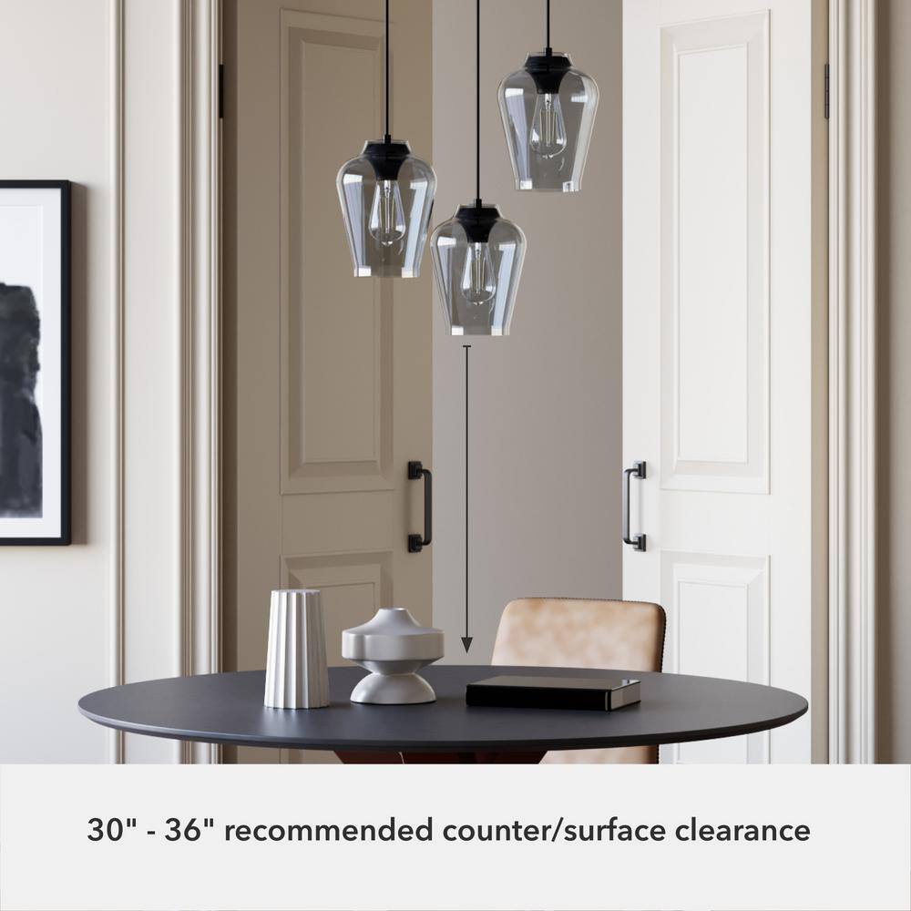 Vidria Matte Black 3-Light Glass Cluster Pendant Fixture