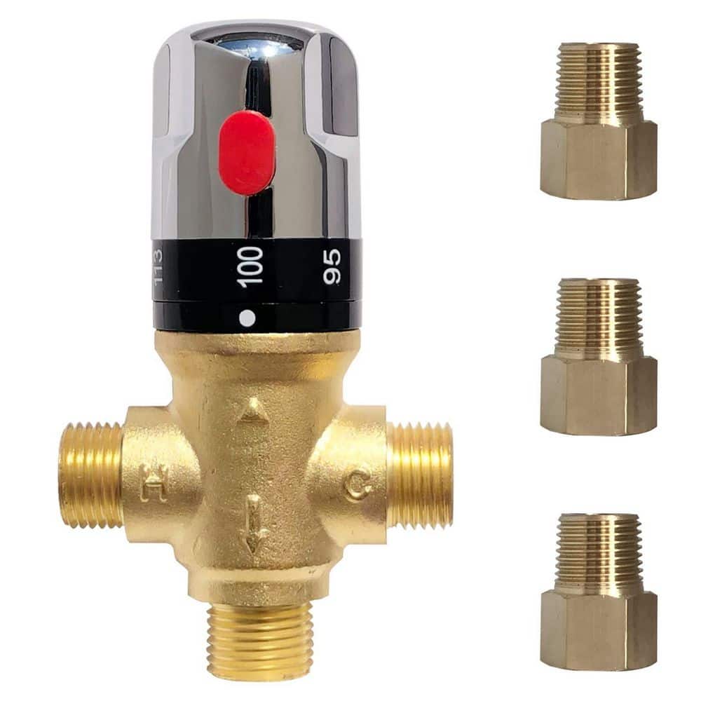 Brass Thermostatic Mixing Valve, 1/2 in. NPT Male Connections, Water Temperature Control Mixer Valve for Bathroom price history on PriceWatchPro