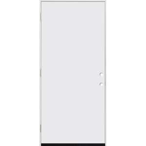 30 in. x 80 in. No Panel Right-Hand/Outswing White Primed Fiberglass Prehung Front Door with 4-9/16 in. Jamb Size