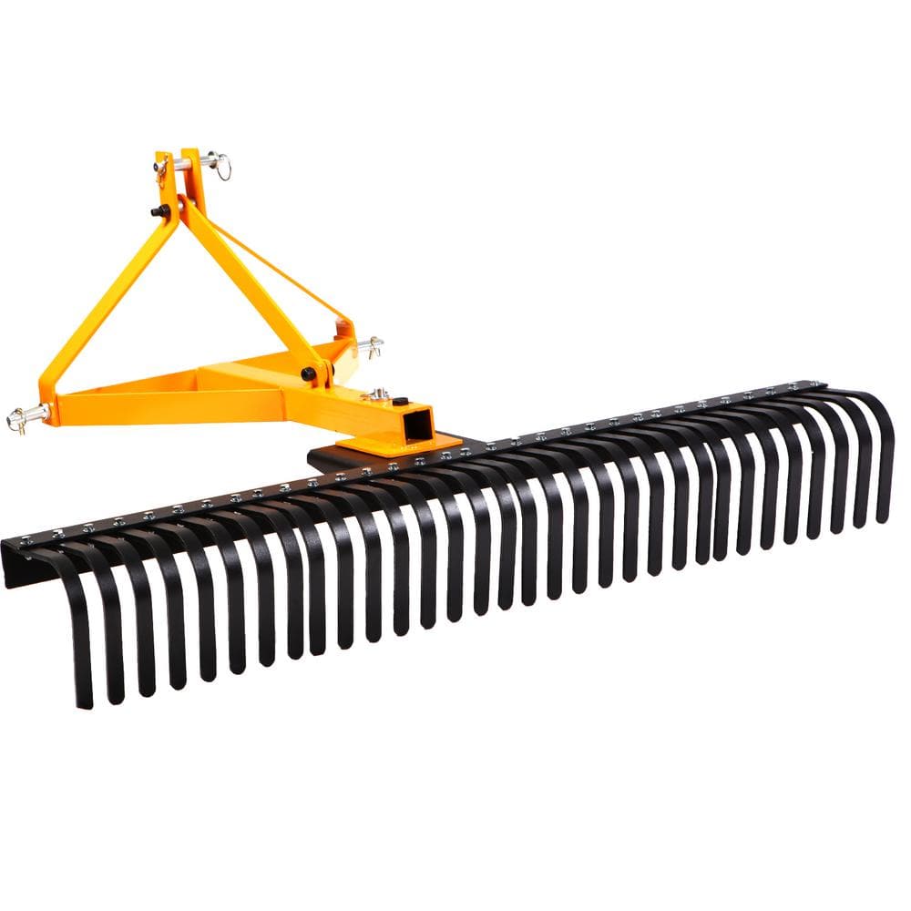 Wildaven 61 in. Tractor Tow-Behind Landscape Rock Rake with a 3-Point ...