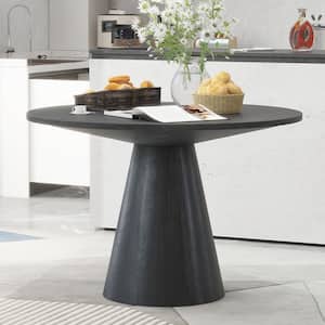 Retro Round Black Wood 29.13 in. Pedestal Dining Table Seats for 6