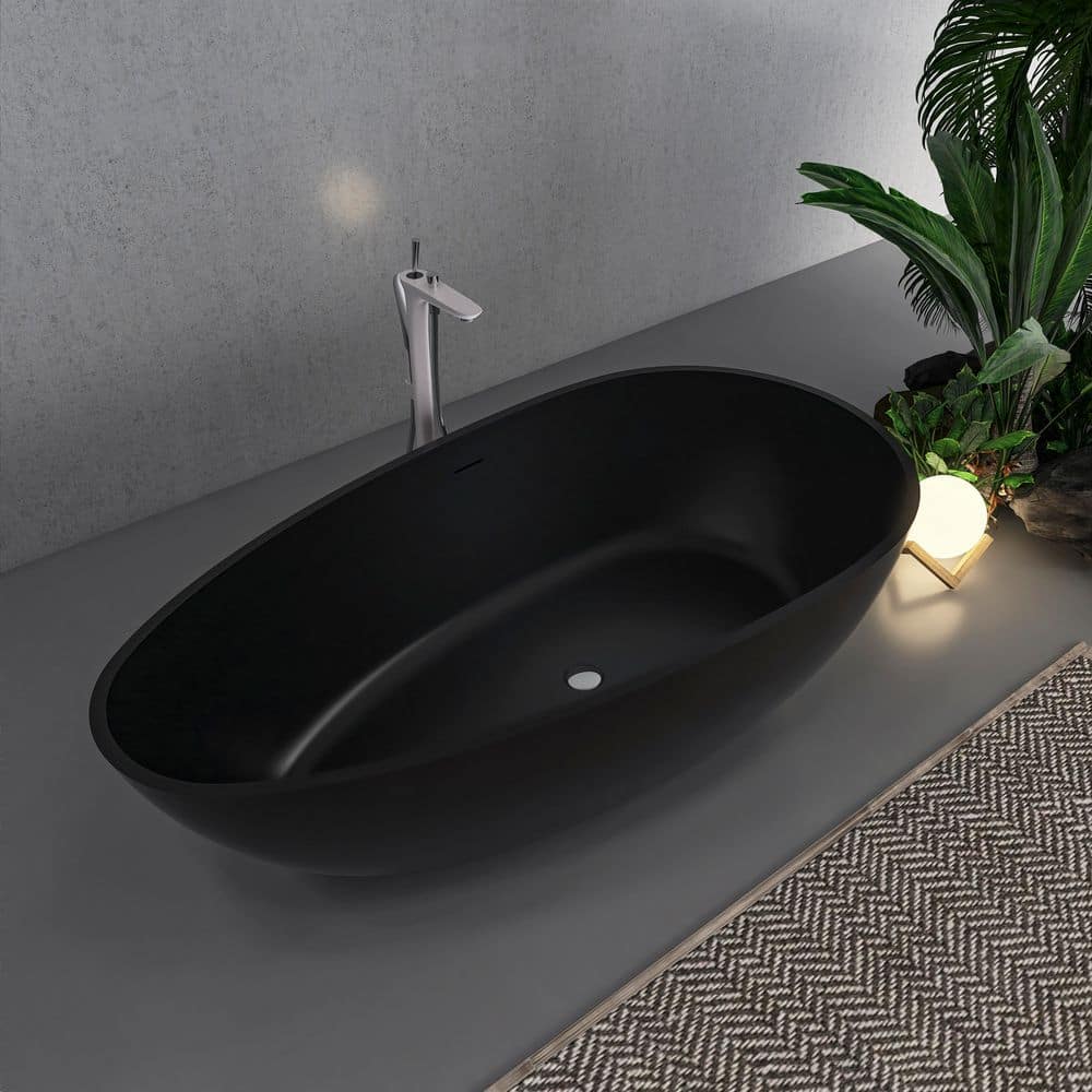 Matte Black 67'' Solid Surface Freestanding Soaking Bathtub
