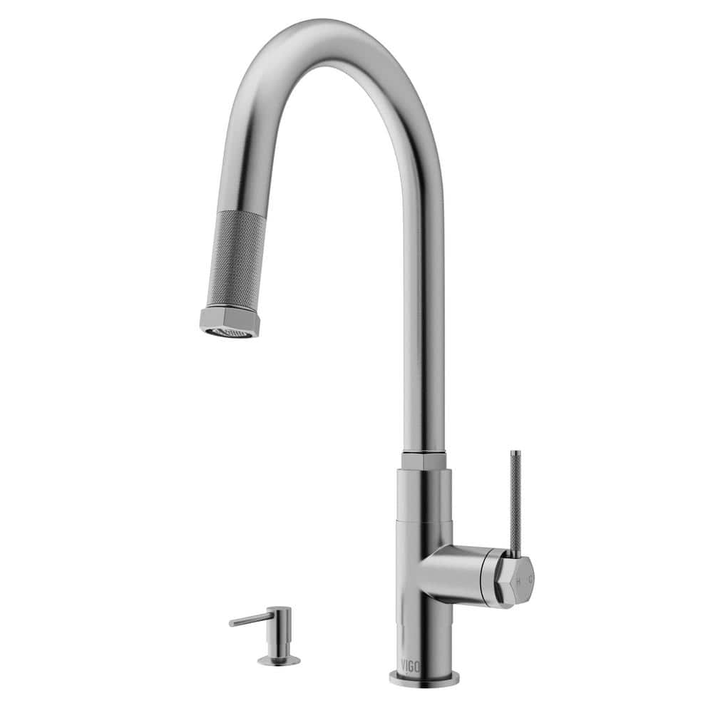 Hart Arched Stainless Steel Pull-Down Kitchen Faucet with Soap Dispenser