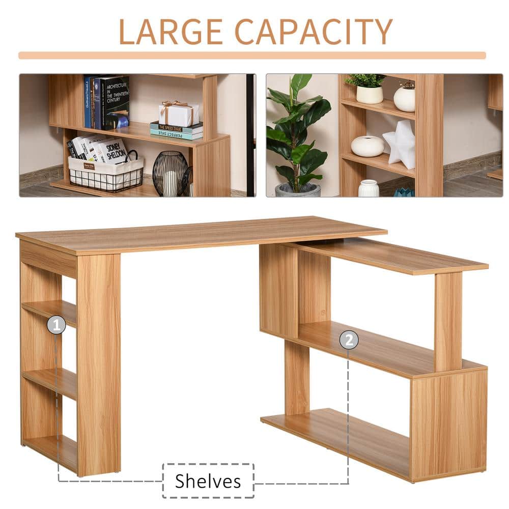 Modern Maple L-Shaped Rotating Corner Desk with Shelves