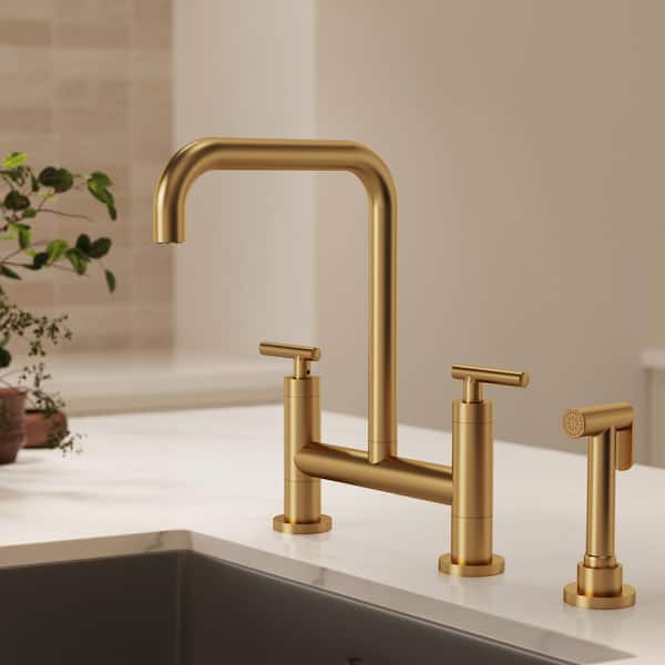 EVERSTEIN 2-Handle Deck Mount Kitchen Faucet 2-Hole Bridge Kitchen