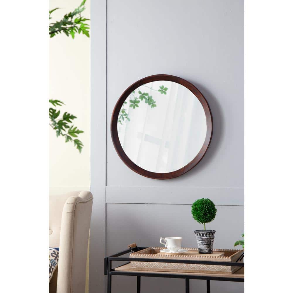 Small Round Dark Brown Mango Wood Decorative Mirror