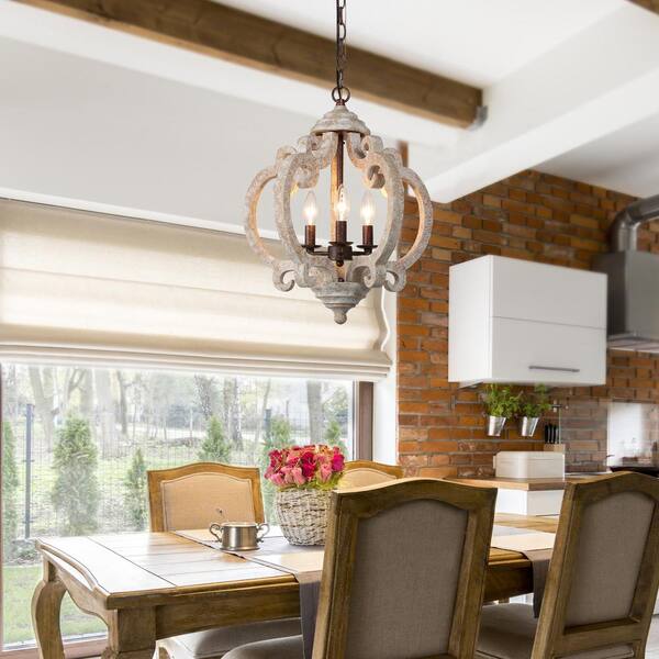 Azizon 3-Light Farmhouse Lantern Chandelier Wood Pendant Light For Dining Room - On Sale - - 34407093