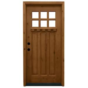 36 in. x 80 in. Craftsman 6 Lite Stained Knotty Alder Wood Prehung Front Door