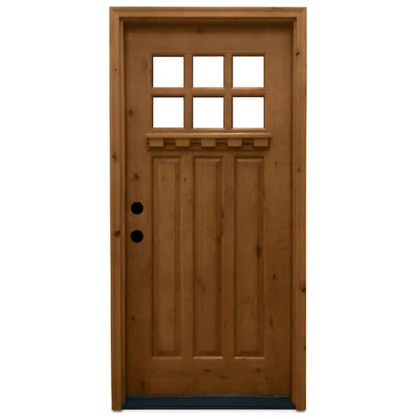 Steves & Sons 36 in. x 80 in. Craftsman 6 Lite Stained Knotty Alder Wood Prehung Front Door
