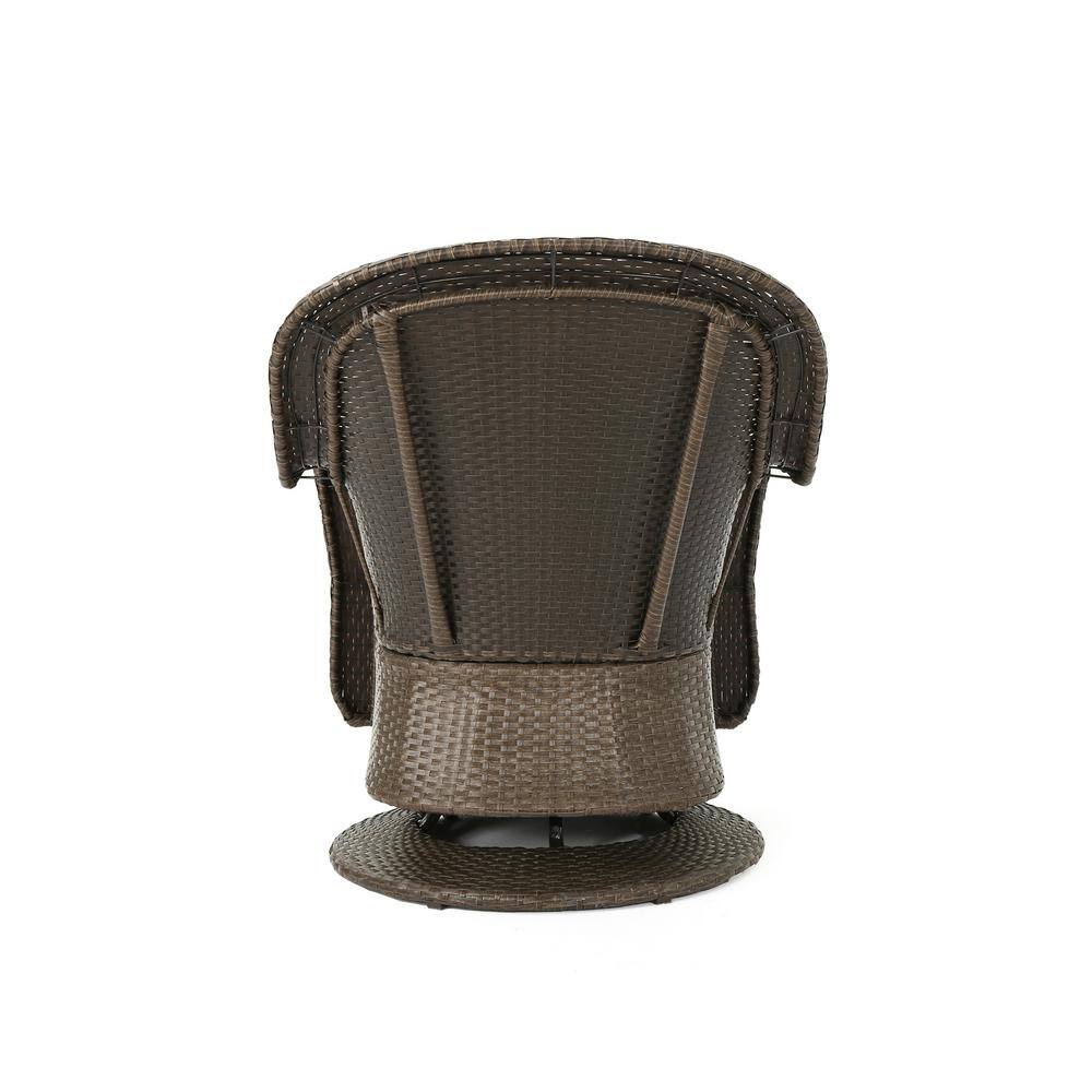 Linsten Brown Wicker Swivel Club Chairs with Gray Cushions, Set of 2