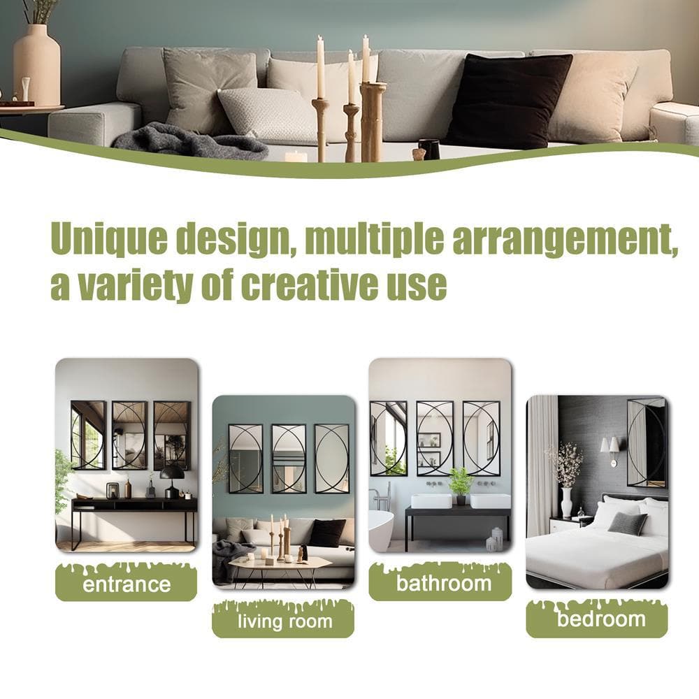LuxenHome 3-Piece Black Metal Rectangular Wall Mirror Set