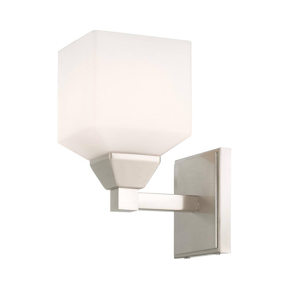 Aragon Satin Opal White Glass 1-Light Sconce in Brushed Nickel