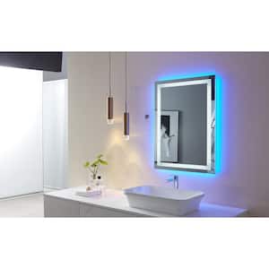 20 in. W x 28 in. H Rectangular Frameless RGB Backlit LED Front Lit Anti-Fog Tempered Glass Wall Bathroom Vanity Mirror