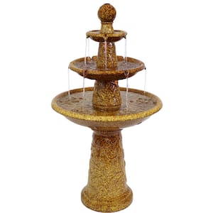Floral Motif Ceramic 3-Tier Outdoor Water Fountain with LED Lights
