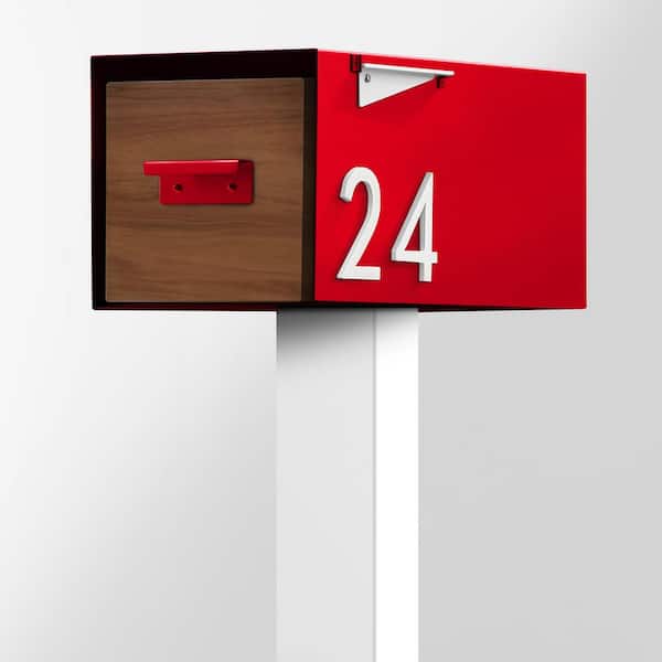 The Malone Color Series-Red Malone Post Mounted Mailbox with White Post and Sublimated Wood Door