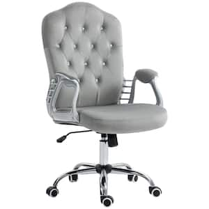 Home Office Chair, Polyester Computer Chair, Button Tufted Desk Chair with Swivel Wheels in Light Grey