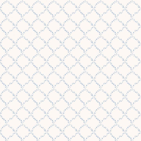 Unbranded Miniatures 2 Blue/White Geometric Floral Trellis Design Matte Finish Non-Pasted Vinyl on Non-Woven Wallpaper Roll