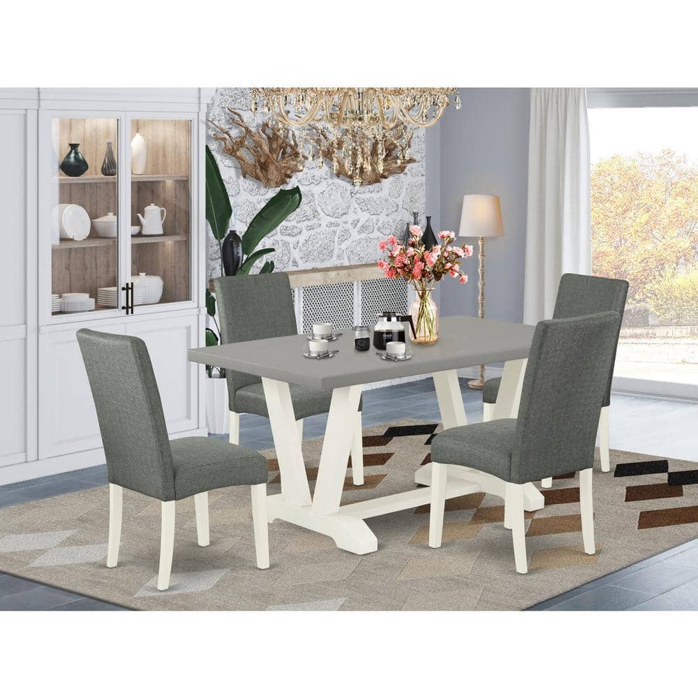 Gray and White Cement Top 5-Piece Dining Set
