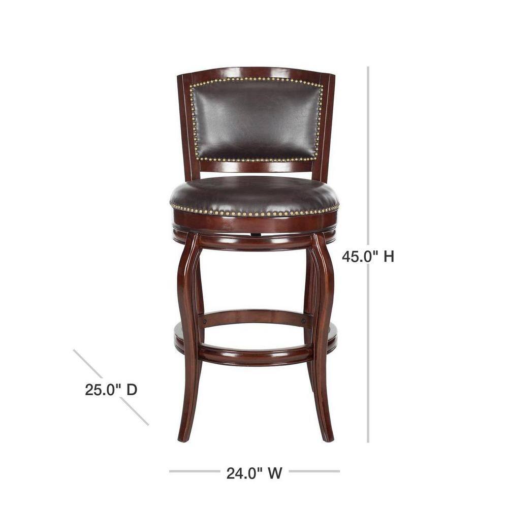 Transitional Sierra Brown Swivel Bar Stool with Bronze Nailhead Trim