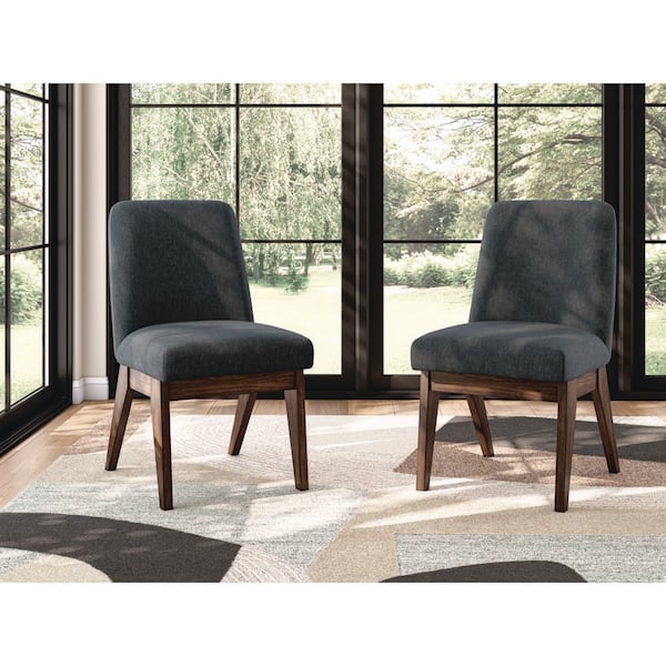 Kendamor Black/Brown Polyester with Cushion and Solid Wood Frame Side Chair (Set of 2)