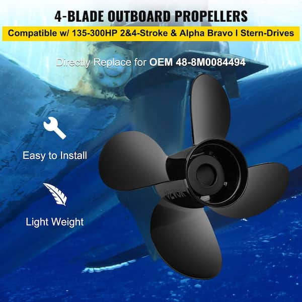 VEVOR Outboard Propeller 4-Blade Boat Propeller 14-1/2 in. x 17 in. for 135  to 300 HP 2-Stroke and 4-Stroke Outboards CLXJH41412X17M1HUV0 - The Home  Depot