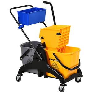 6.9-Gallon Mop Water Bucket Wringer Cart with Easy to Use Side Press Wringer, Smooth Wheels, Mop-Handle Holder in Yellow