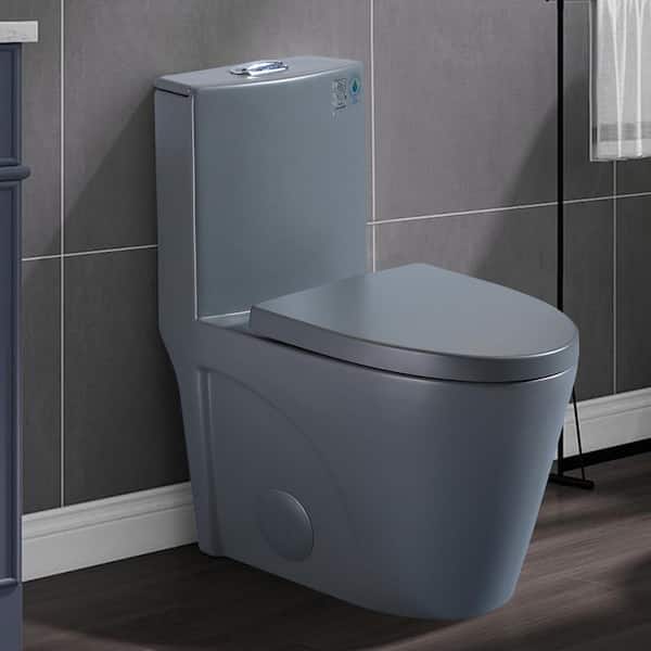 Dual Flush 1.1/1.6 GPF Elongated 1-Piece Toilet in Matte Gray with Soft Closing Seat Cover, Seat Included