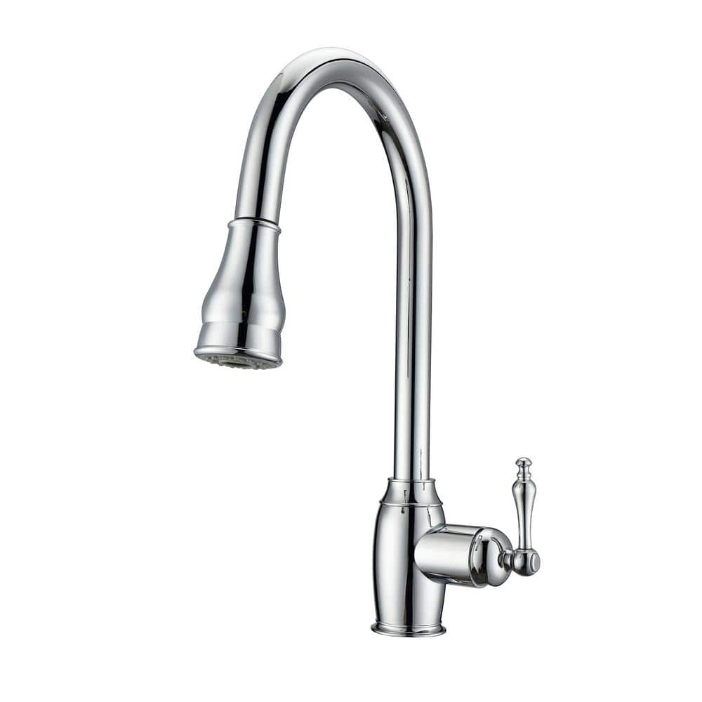 Bay Single Handle Deck Mount Gooseneck Pull Down Spray Kitchen Faucet with Metal Lever Handle 1 in Polished Chrome -  Barclay Products, KFS408-L1-CP