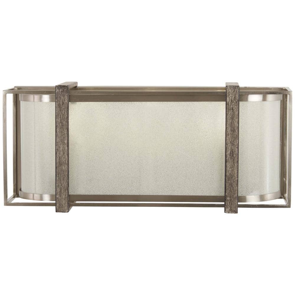 Brushed Nickel and Shale Wood 3-Light Bath Fixture with White Iris Glass