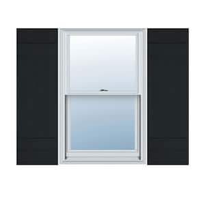 14 in. W x 35 in. H Vinyl Exterior Joined Board and Batten Shutters Pair in Black